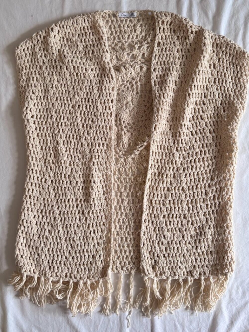100% Cotton Dex Crochet Fringe Open Vest Cardigan - Medium